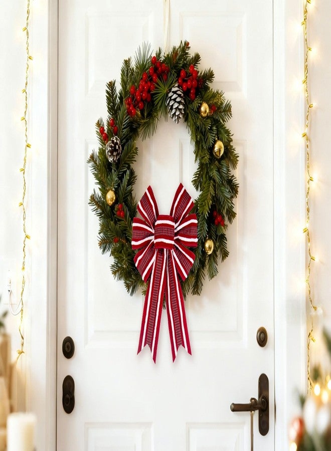 ABTOLS 2PCS Christmas Wreath Bows, Red Black Buffalo Plaid Bows for Wreath Red White Stripe Tree Topper Bow for Front Door Winter New Year Wall Ornaments Home Indoor Outdoor Decor - Image 5